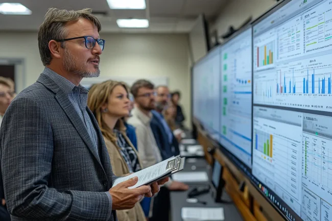 Groupe d'experts en réunion analysant les mises à jour de la norme ISO 9001:2025 pour améliorer la qualité et la conformité.
